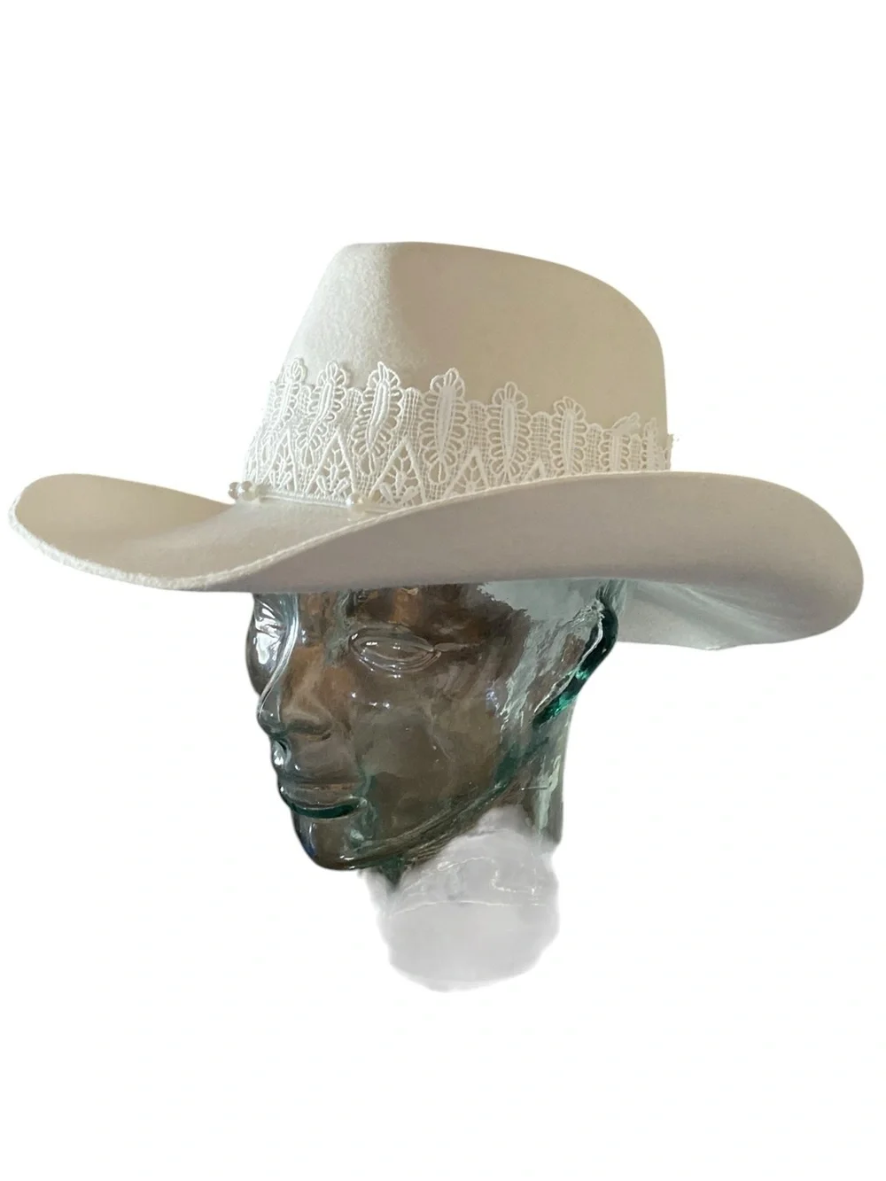 SD Hat Co Now & Forever Wool Felt Cowgirl Hat Lace Pearl Bridal festival Boho